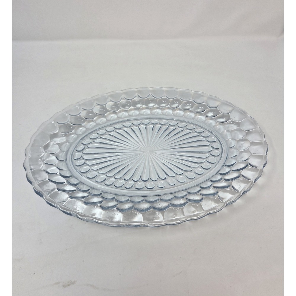 Anchor Hocking Blue Bubble Depression Glass 12" Oval Serving Platter‎
